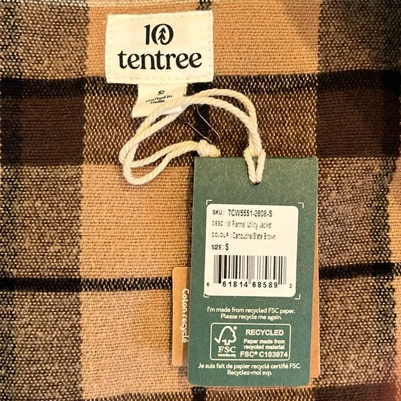 NWT Tentree Flannel Utility Jacket. Button Up Shacket - Cartouche/Slate Brown - Picture 4 of 12